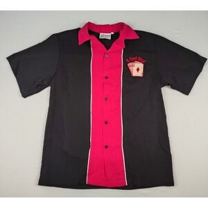 VTG Cruisin USA Bowling Shirt Mens Small Black Red Rockabilly 5 Card Stud Poker
